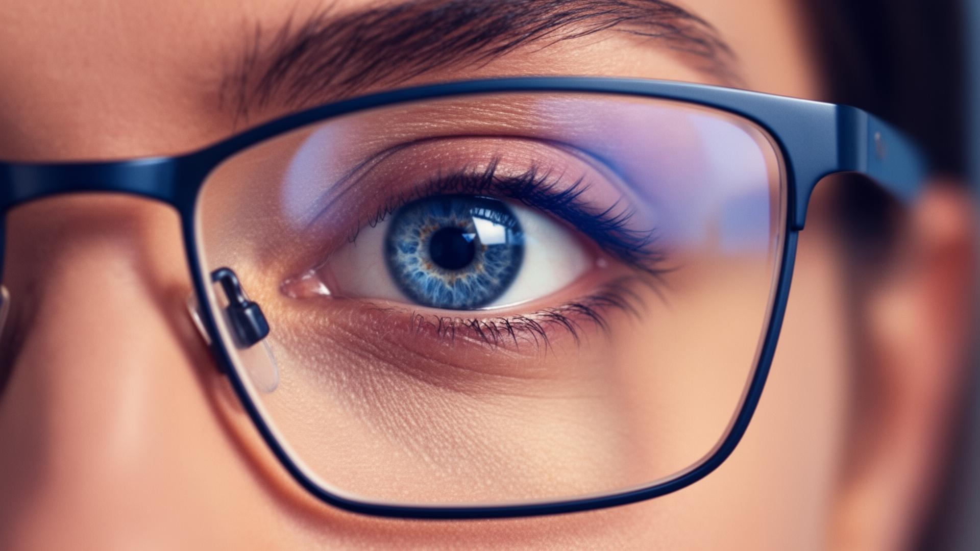 Cerca de un ojo a través de un lente Opti-Vex